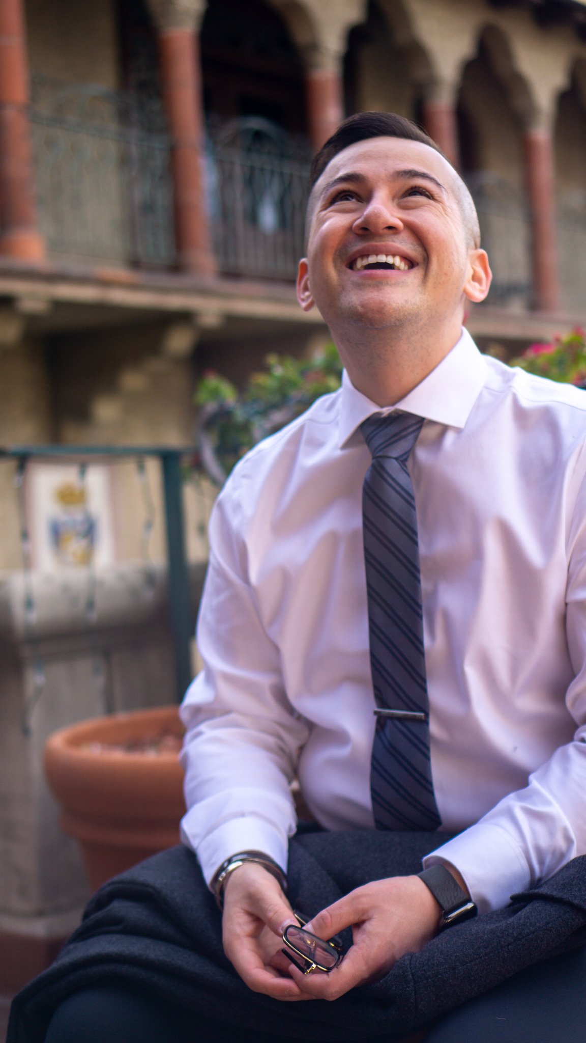 Portrait of Christopher Rangel, laughing